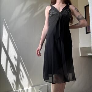 Vintage BCBG Maxazria Y2K Silk Beaded Little Black Dress 6